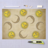 サンムーンヴィンテージアートハンド絵を描イラストレーション 薄葉紙 (クラフト)