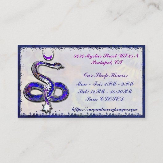 サンムーン祈りの言葉ニューエイジ形而上学的ショップ取引 名刺 (裏面)