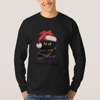 サンメリータハットのライト付きフラフマスの猫クリスマス Tシャツ
