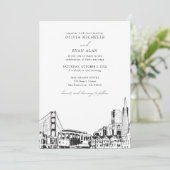 サンモダンフラ結婚ンシスコのスカイラインブラック&ホワイト 招待状 (スタンド正面)