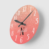 サンモノグラムのゴ・オレンジグリッターグラデーション ラウンド壁時計 (傾斜)