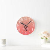 サンモノグラムのゴ・オレンジグリッターグラデーション ラウンド壁時計 (ホーム)