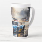 サンライジングとブルーレースカー カフェラテマグ (右アングル)