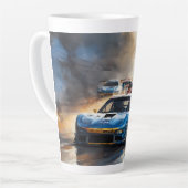 サンライジングとブルーレースカー カフェラテマグ (左アングル)