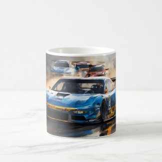 サンライジングとブルーレースカー コーヒーマグカップ
