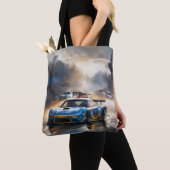 サンライジングとブルーレースカー トートバッグ (クローズアップ)