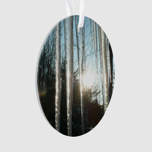 サンライズから氷柱の冬の自然写真 オーナメント (正面)