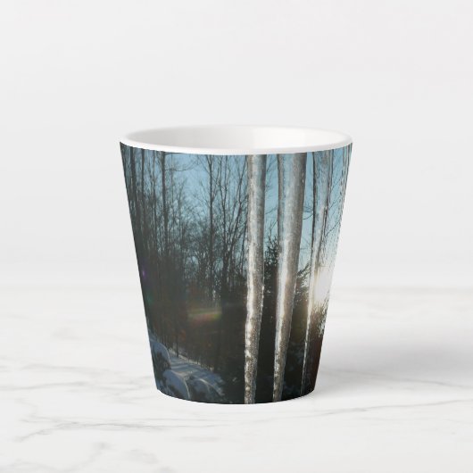 サンライズから氷柱の冬の自然写真 カフェラテマグ (正面)