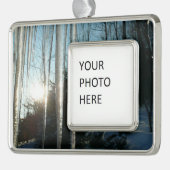 サンライズから氷柱の冬の自然写真 シルバープレートフレームオーナメント (左)