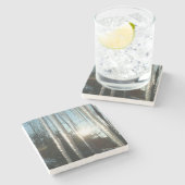 サンライズから氷柱の冬の自然写真 ストーンコースター (横)