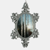 サンライズから氷柱の冬の自然写真 スノーフレークピューターオーナメント (左)