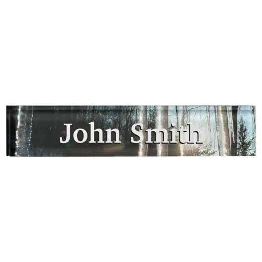 サンライズから氷柱の冬の自然写真 デスクネームプレート (正面)