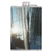 サンライズから氷柱の冬の自然写真 フラスク (裏面)