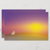 サンライズの草深い丘にかわいい白いバニーラビット (正面/裏面)