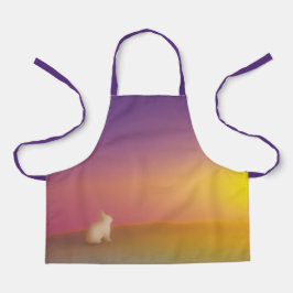 サンライズの草深い丘にかわいい白いバニーラビット エプロン