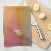 サンライズの草深い丘にかわいい白いバニーラビット キッチンタオル (四つ折り)