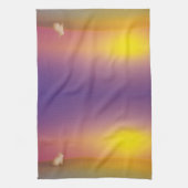 サンライズの草深い丘にかわいい白いバニーラビット キッチンタオル (縦)