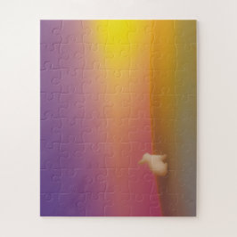 サンライズの草深い丘にかわいい白いバニーラビット ジグソーパズル