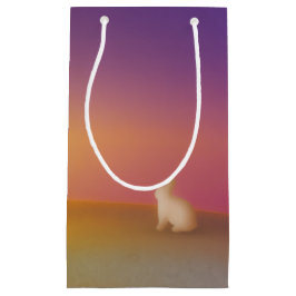 サンライズの草深い丘にかわいい白いバニーラビット スモールペーパーバッグ