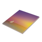 サンライズの草深い丘にかわいい白いバニーラビット タイル (側面)