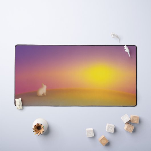 サンライズの草深い丘にかわいい白いバニーラビット デスクマット (キッズテーブル)