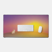 サンライズの草深い丘にかわいい白いバニーラビット デスクマット (キーボード&マウス)