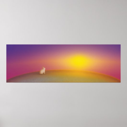 サンライズの草深い丘にかわいい白いバニーラビット ポスター (正面)