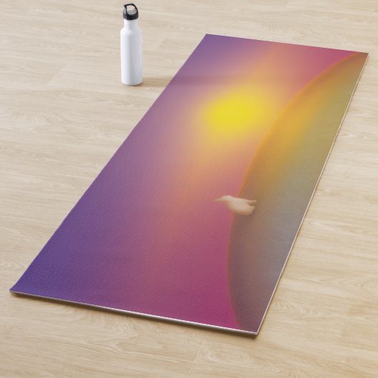 サンライズの草深い丘にかわいい白いバニーラビット ヨガマット (インサイチュ)