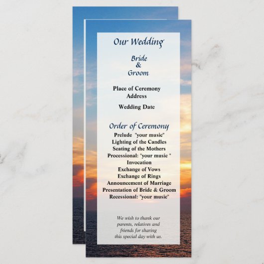 サンライズアットシー結婚式 プログラム (正面/裏面)