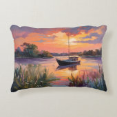 サンライズウォーターカラーアートで帆船 アクセントクッション (正面)