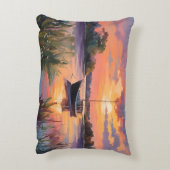 サンライズウォーターカラーアートで帆船 アクセントクッション (裏面(縦))