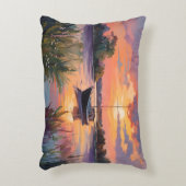 サンライズウォーターカラーアートで帆船 アクセントクッション (正面(垂直))