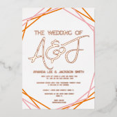 サンライズオレンジピンクブライト結婚ズバラ金ゴールド 箔招待状 (正面)