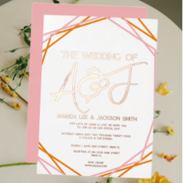 サンライズオレンジピンクブライト結婚ズバラ金ゴールド 箔招待状