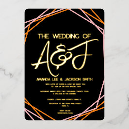 サンライズオレンジピンクブライト結婚ズ 箔招待状