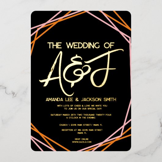 サンライズオレンジピンクブライト結婚ズ 箔招待状 (正面)