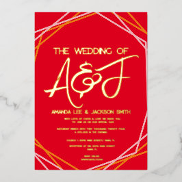 サンライズオレンジピンクレッドブライト結婚ズ 箔招待状