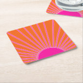 サンライズオレンジ&ホットピンクサンシャイ名門私立校風のン スクエアペーパーコースター (アングル)