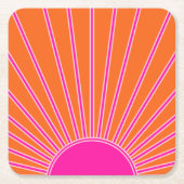 サンライズオレンジ&ホットピンクサンシャイ名門私立校風のン スクエアペーパーコースター (正面)