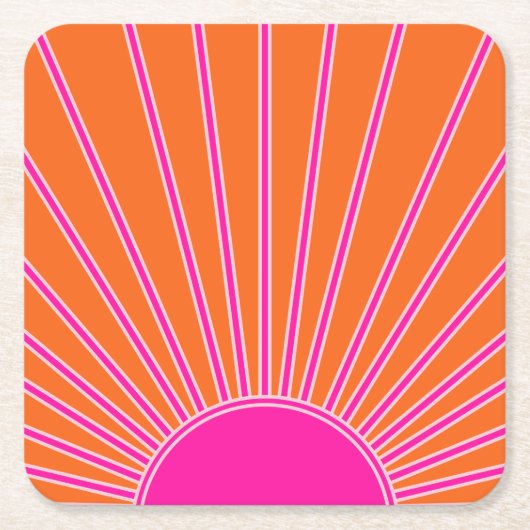 サンライズオレンジ&ホットピンクサンシャイ名門私立校風のン スクエアペーパーコースター (正面)