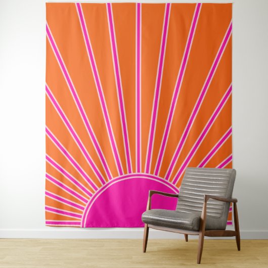 サンライズオレンジ&ホットピンクサンシャイ名門私立校風のン タペストリー (インサイチュ)