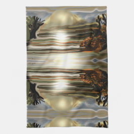 サンライズオンザデザートサウスウエスタン抽象芸術アート キッチンタオル