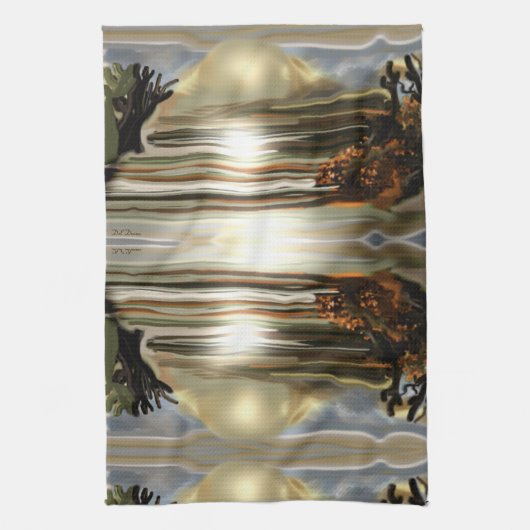 サンライズオンザデザートサウスウエスタン抽象芸術アート キッチンタオル (縦)