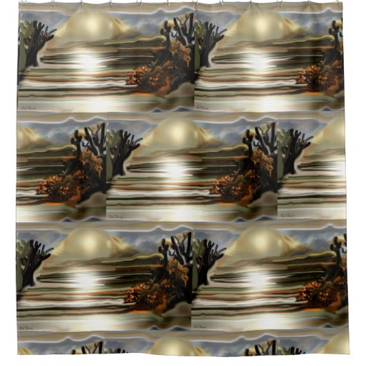 サンライズオンザデザートサウスウエスタン抽象芸術アート シャワーカーテン (正面)