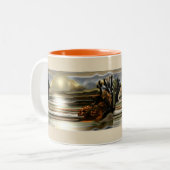 サンライズオンザデザートサウスウエスタン抽象芸術アート ツートーンマグカップ (正面左)
