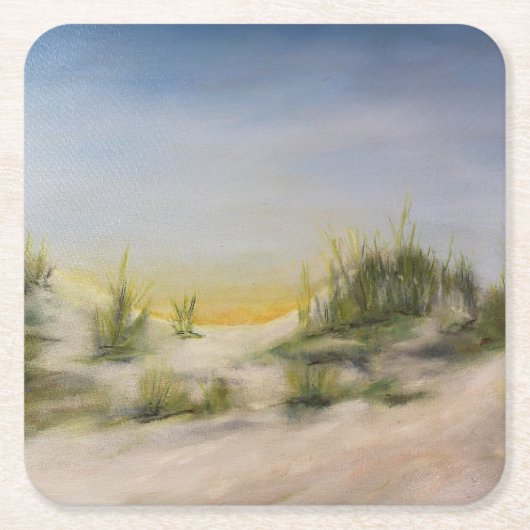 サンライズオーバーサンドダンズ、オリジナル油彩画 スクエアペーパーコースター (正面)