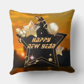 サンライズカッコいいブラック金ゴールドメタリックスタークリスマスニューアイ クッション (裏面)