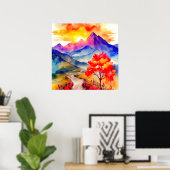 サンライズカラフルマウンテンウォールアート ポスター (ホームオフィス)