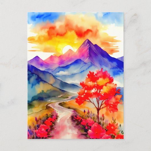 サンライズカラフルマウンテンウォールアート ポストカード (正面)