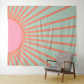 サンライズグリーンアンドピンク抽象芸術レトロサンシャイン タペストリー (インサイチュ(横))